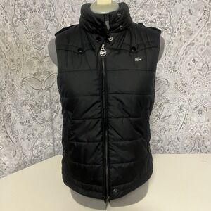Lacoste Men's Sz 38 Vintage Black Down Puffer Vest Full Zip Jersey Hooded